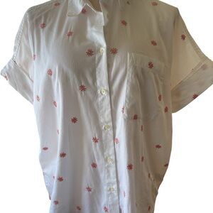 Madewell White Blouse with Pink Embroidery